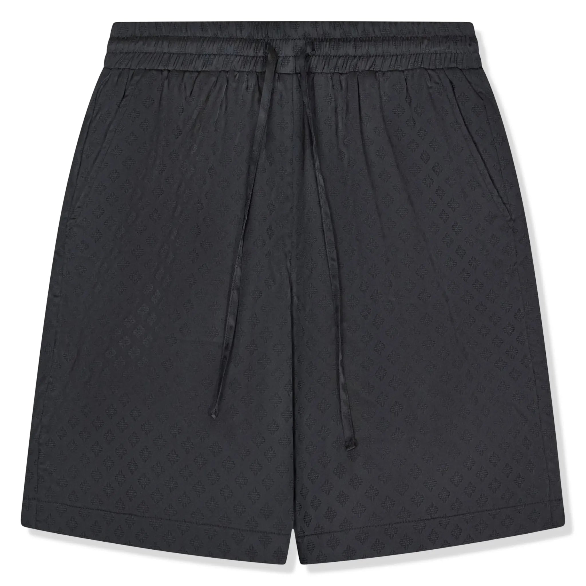 Front View of The Couture Club Satin Jacquard Black Shorts